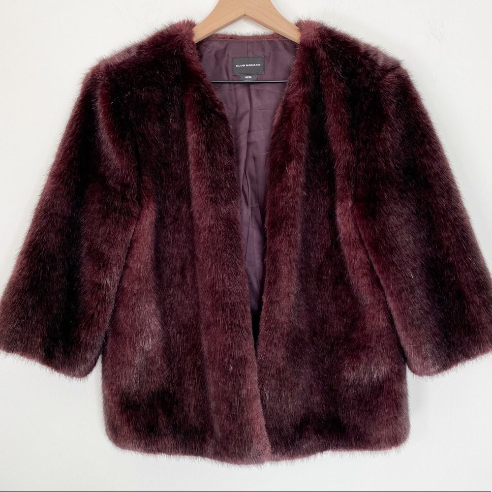 Club Monaco Faux Fur Maroon jacket medium